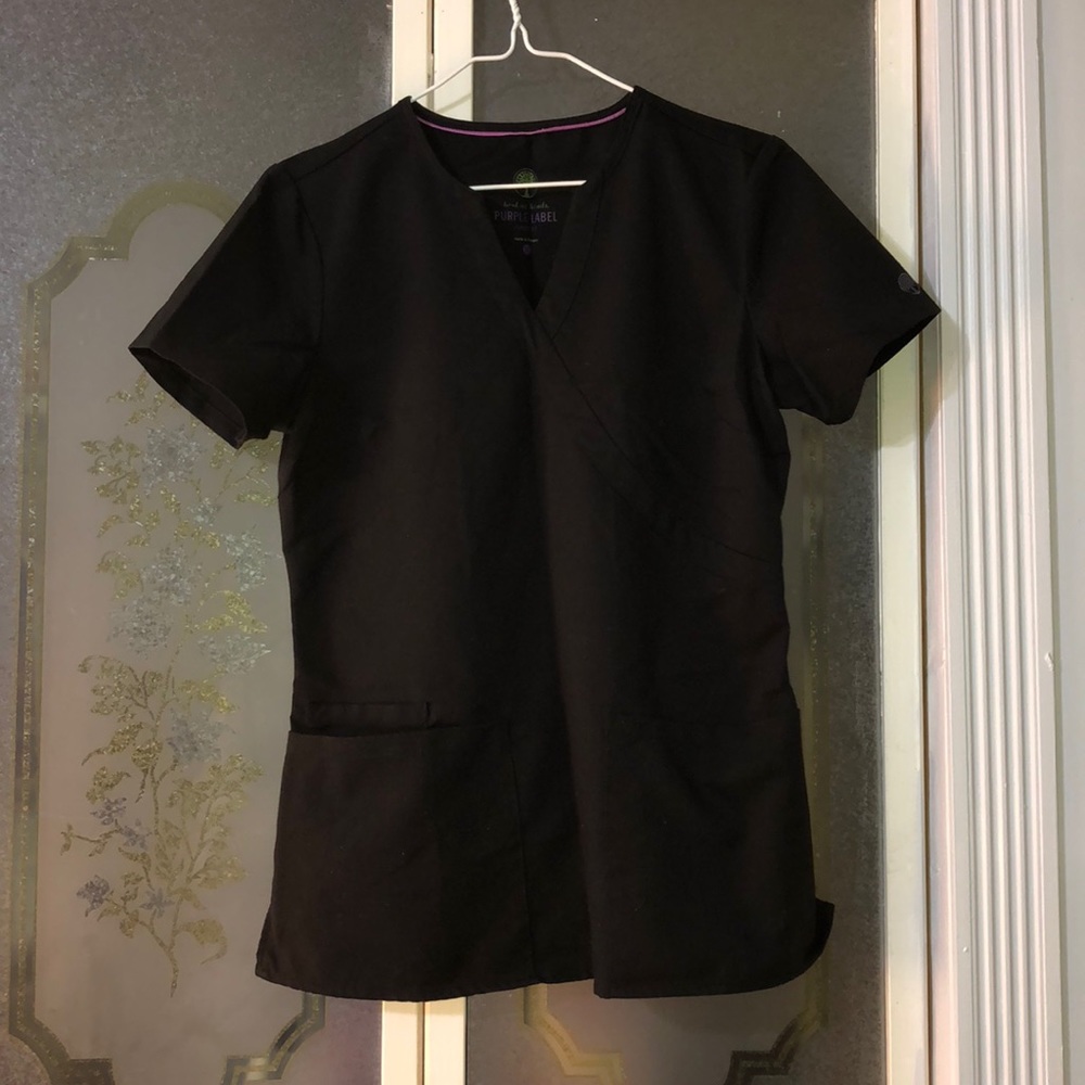 Black scrub top XS Healing Hands Purple Label